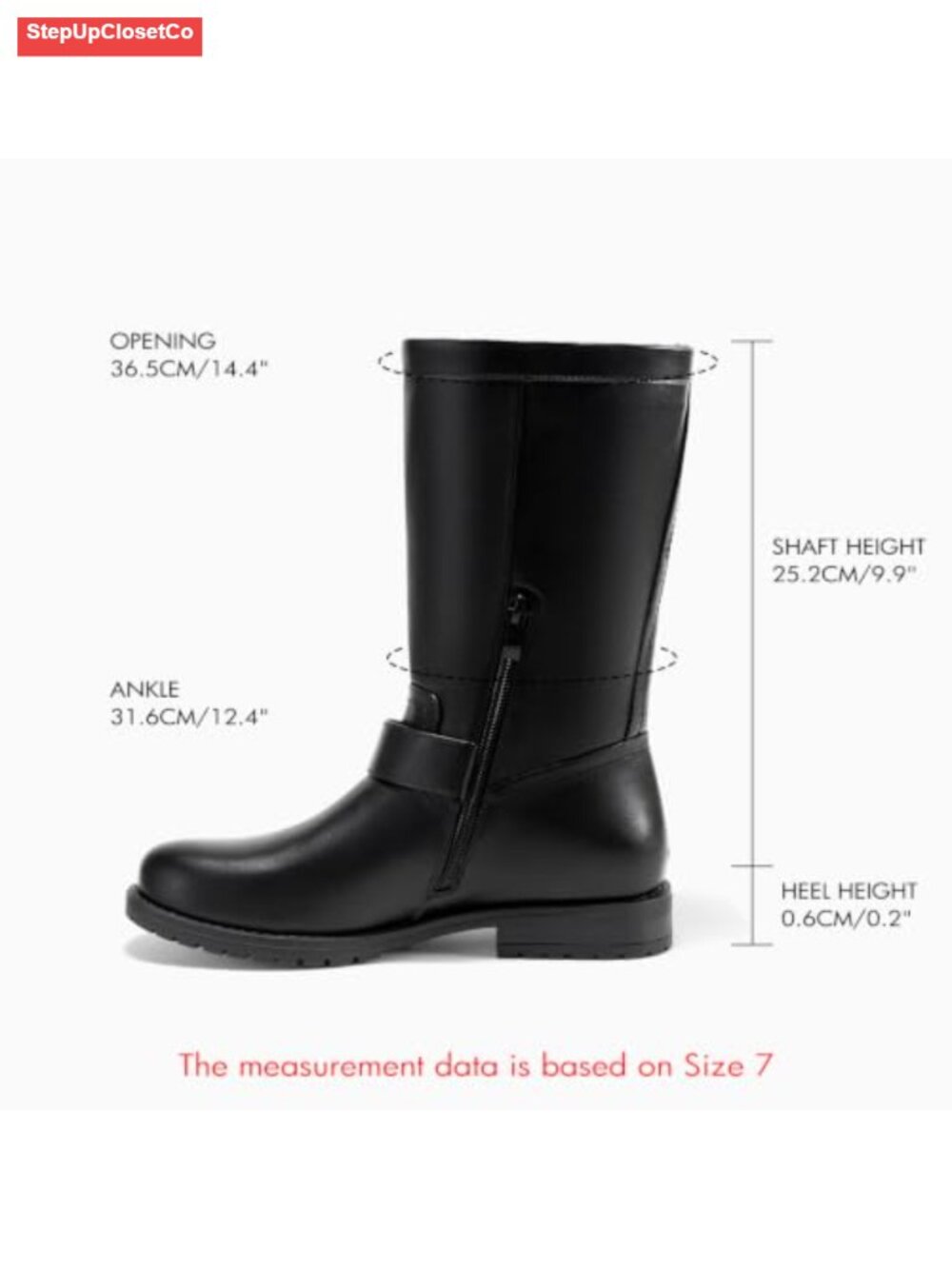 Mid Calf Combat Boots Low Heel Zipper Motorcycle Biker Boots Faux Leather - Picture 5 of 6